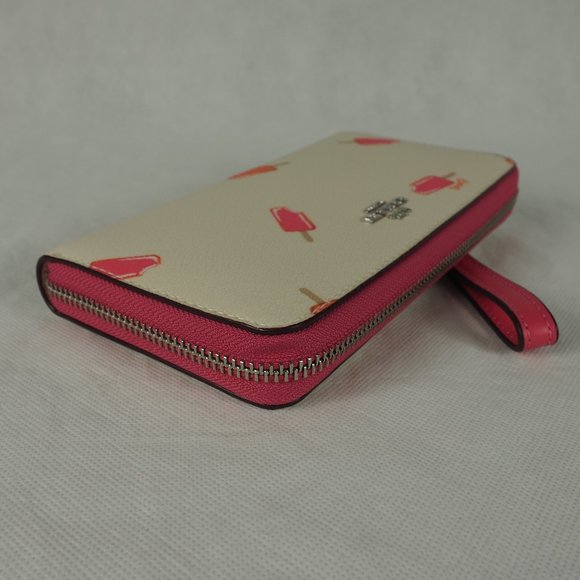 Coach Wallet Long Zip Around Leather Popsicle Print Chalk White Pink Multi C4530 - Picture 7 of 10